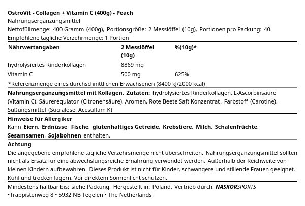 OstroVit Kollagen + Vitamin C 400 g Pfirsich