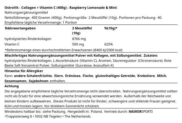 OstroVit Kollagen + Vitamin C 400 g Pfirsich