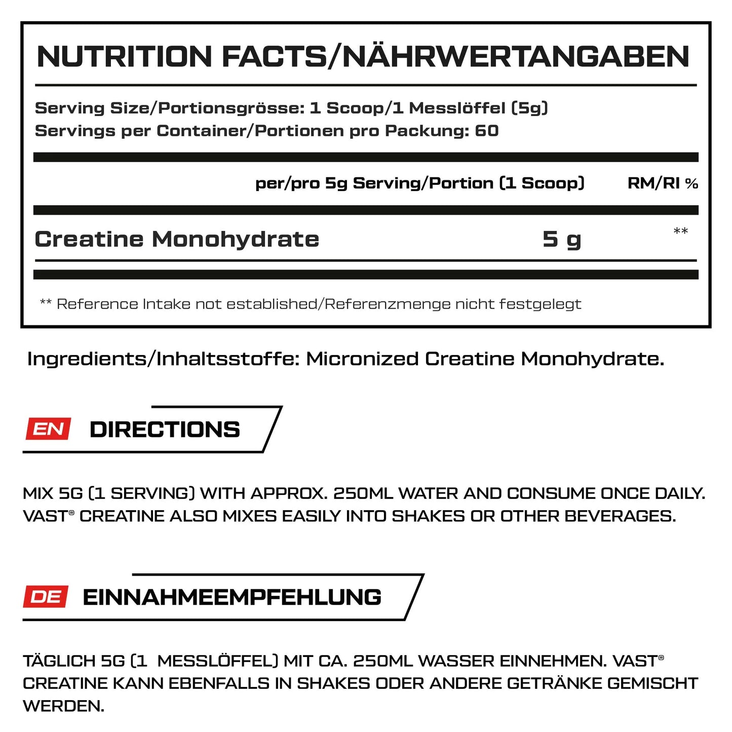 VAST Creatine Ultra Pure (300g Dose)