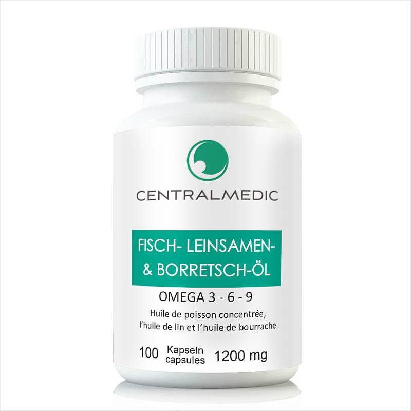 Omega-3-6-9, Fisch- Leinsamen- & Borretschöl, 100 Kapseln à 1200mg