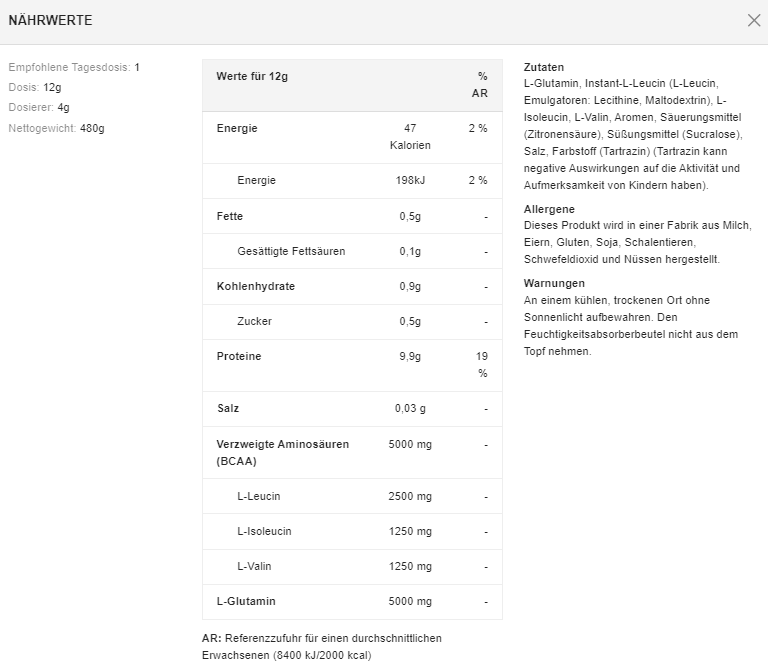 BioTech USA BCAA+Glutamin Null – (480 g Dose)