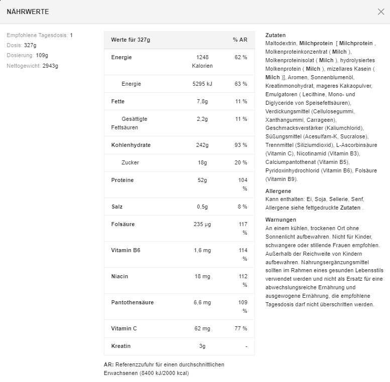 Dymatisieren Super Mass Gainer – 2943 g