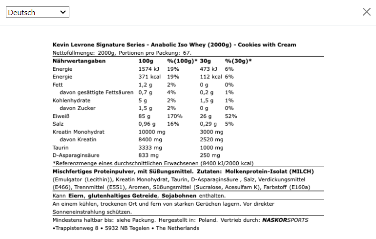 Kevin Levrone Signature-Serie Anaboles Iso Whey (2000g Dose)